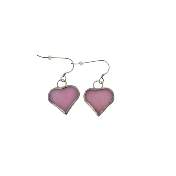 Pink Stained Glass Drop Dangle Earrings Pierced Vintage 93964 - Picture 1 of 3